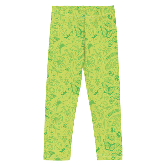 Young Kids Nature Print Leggings // Chartreuse Green