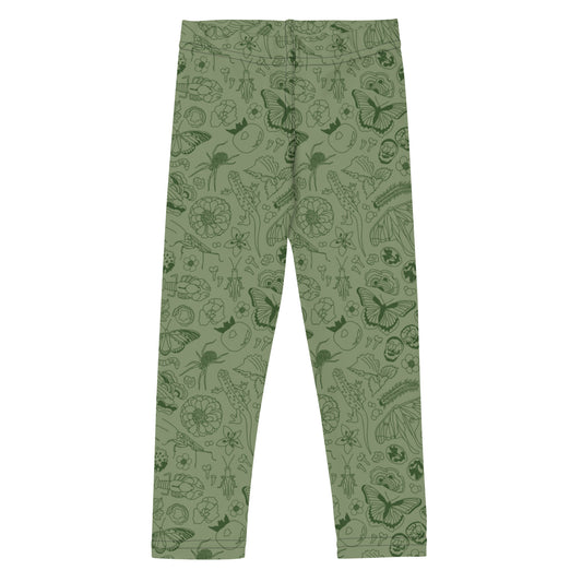 Young Kids Nature Print Leggings // Olive Green