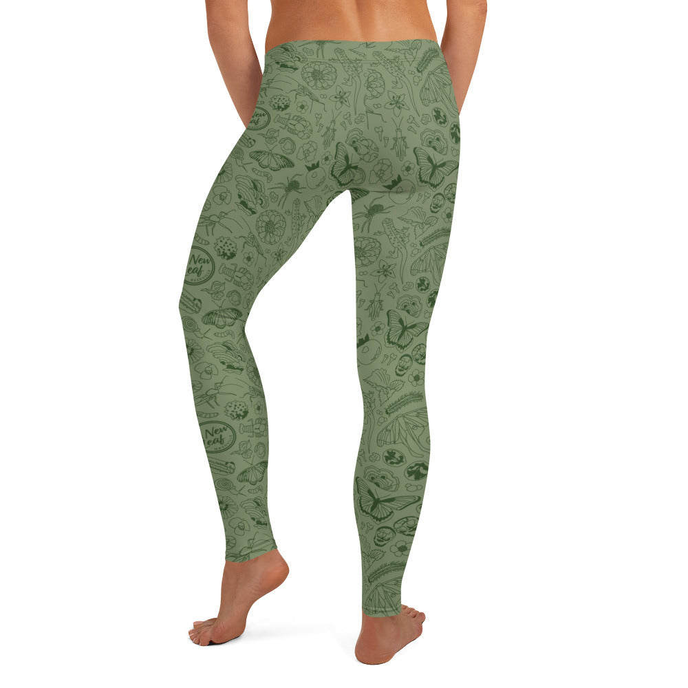 Adult Nature Print Leggings // Olive Green