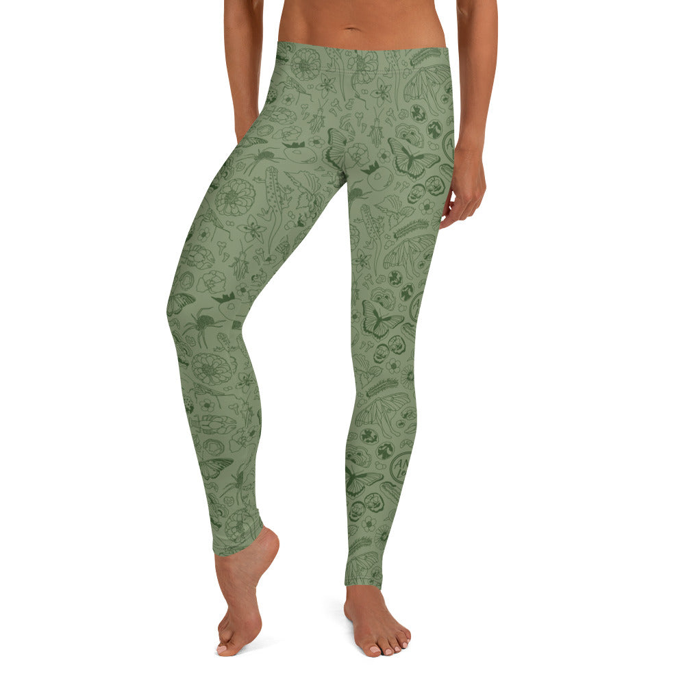 Adult Nature Print Leggings // Olive Green