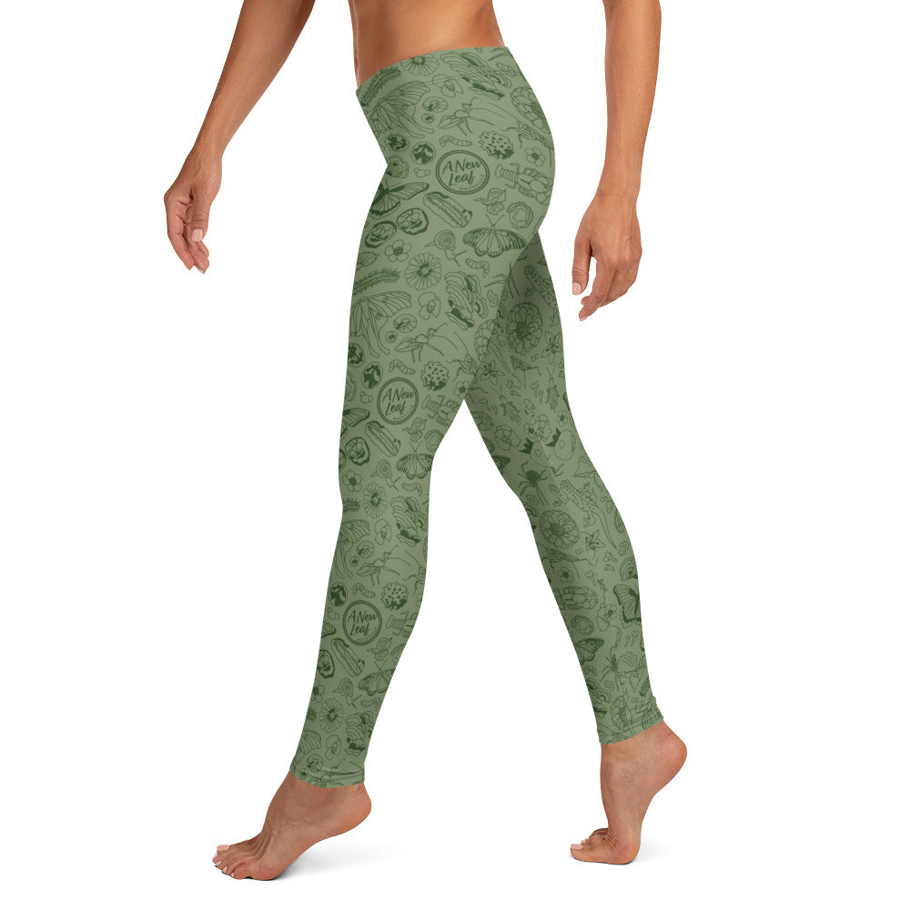 Adult Nature Print Leggings // Olive Green