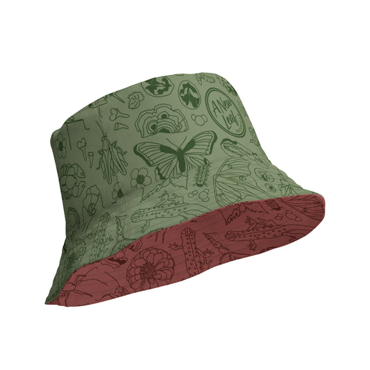 Nature Print Reversible Bucket Hat // Terra Cotta & Olive Green