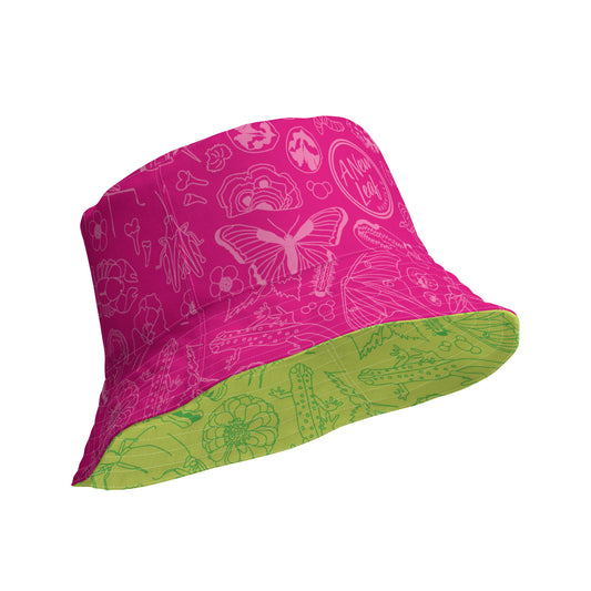 Nature Print Reversible Bucket Hat // Chartreuse Green & Magenta