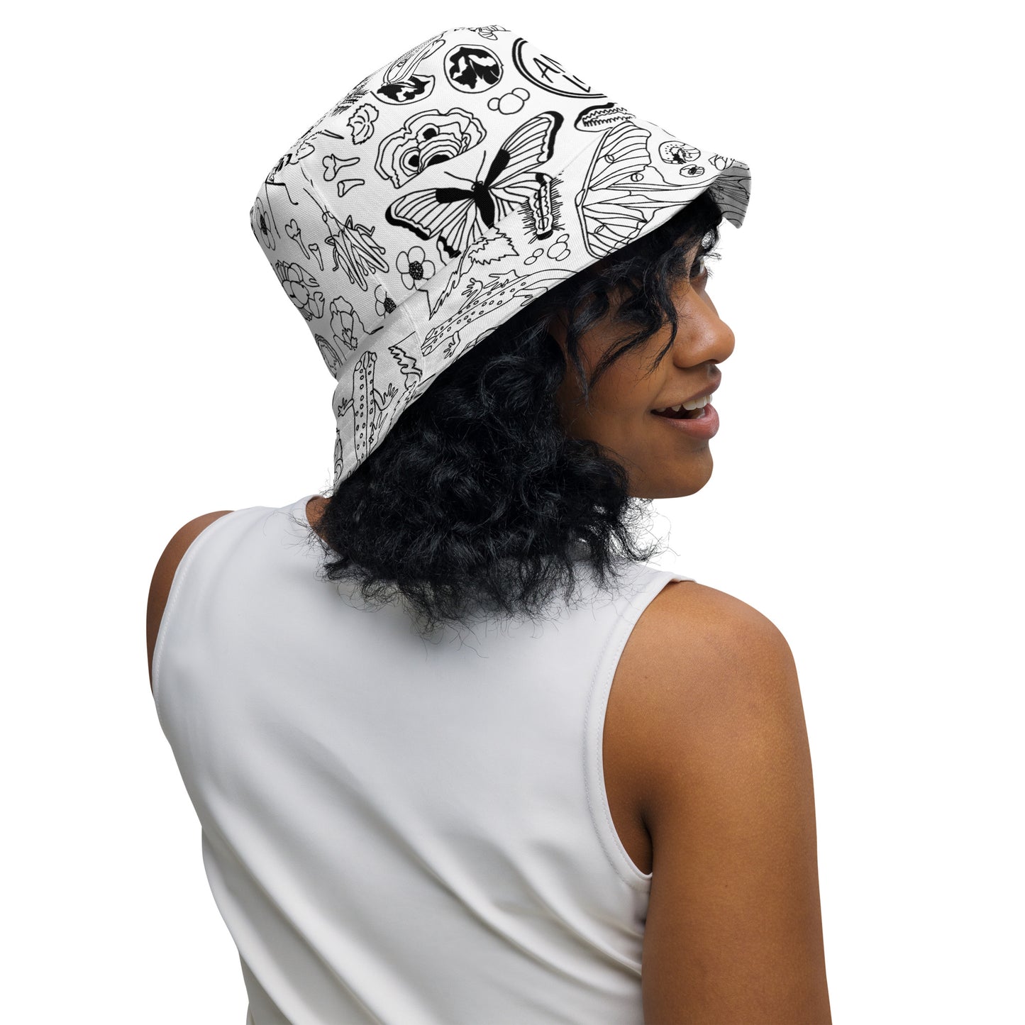 Nature Print Reversible Bucket Hat // B&W