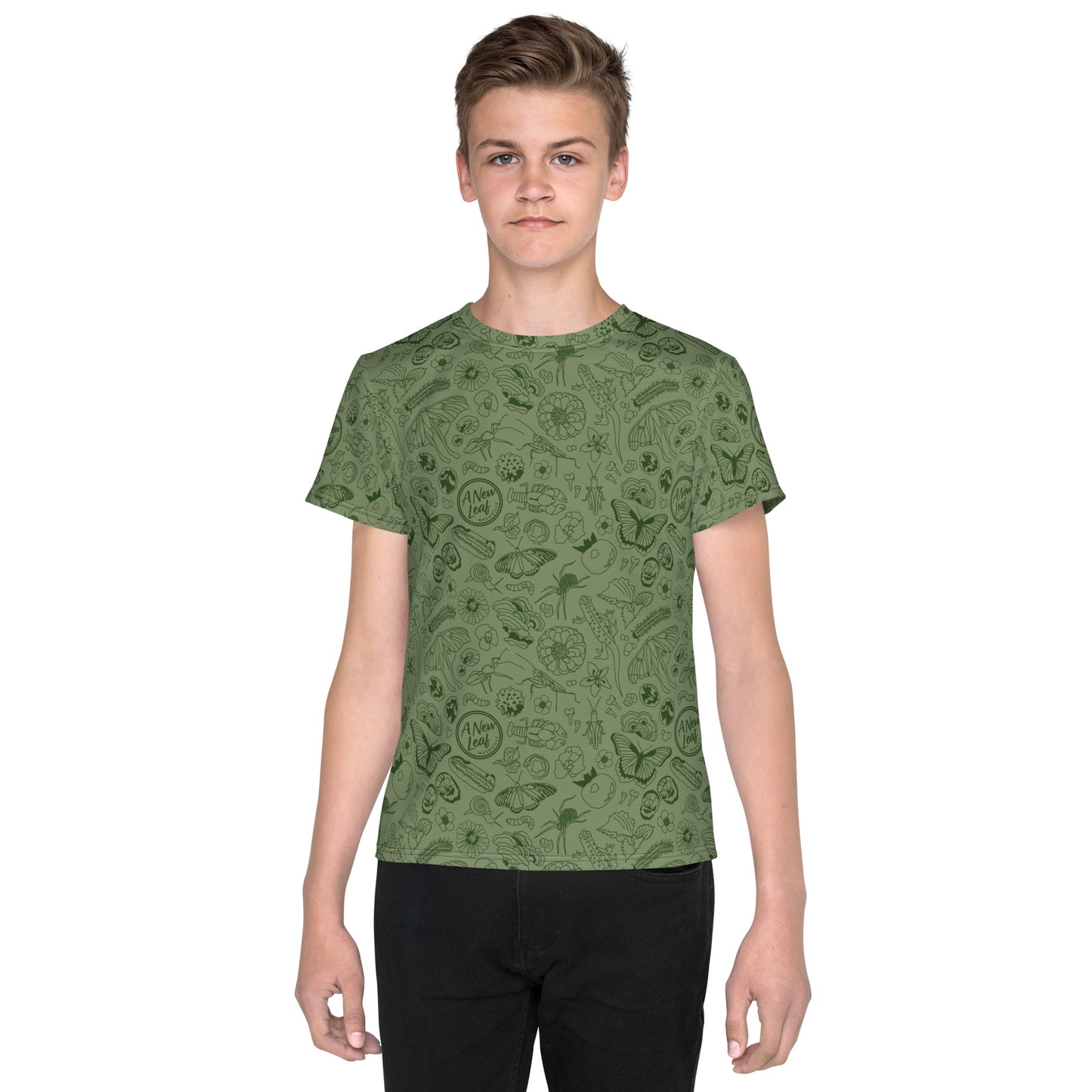 Big Kids Nature Print Short Sleeve Tee // Olive Green