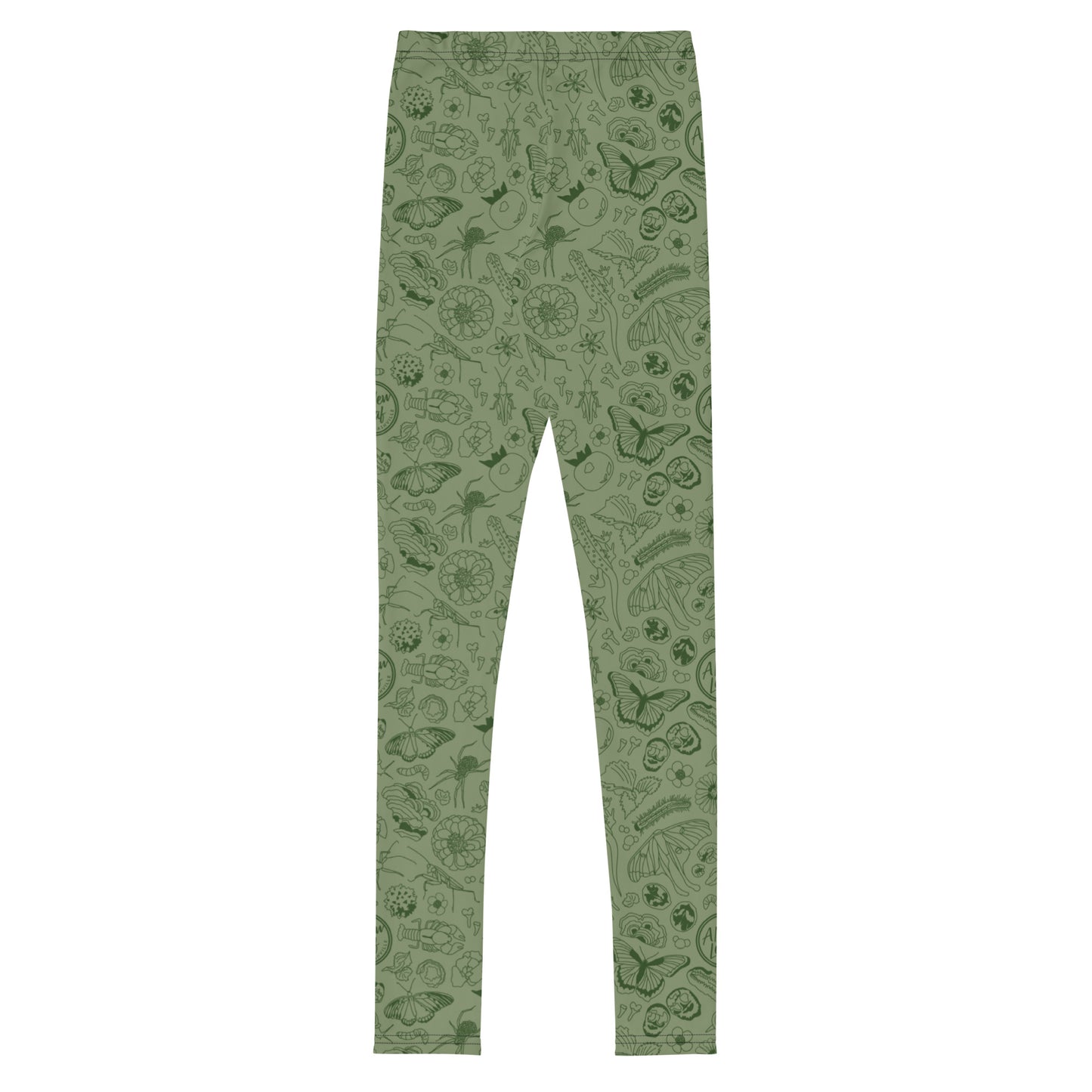 Big Kids Nature Print Leggings // Olive Green