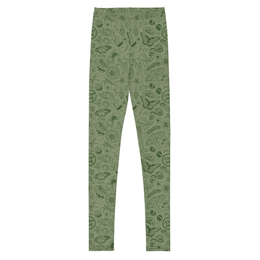 Big Kids Nature Print Leggings // Olive Green