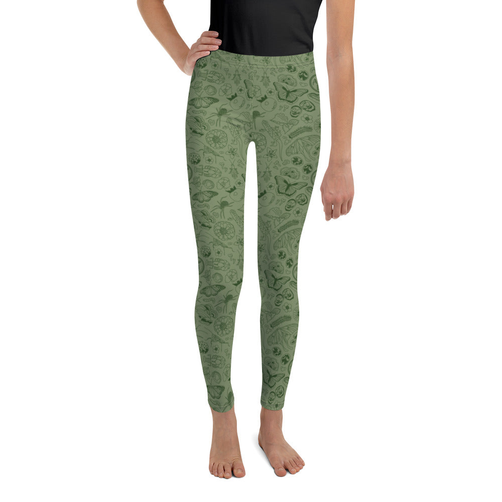 Big Kids Nature Print Leggings // Olive Green