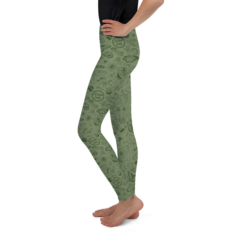 Big Kids Nature Print Leggings // Olive Green