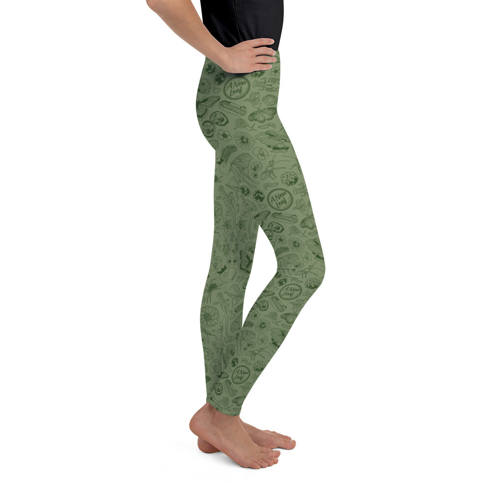 Big Kids Nature Print Leggings // Olive Green