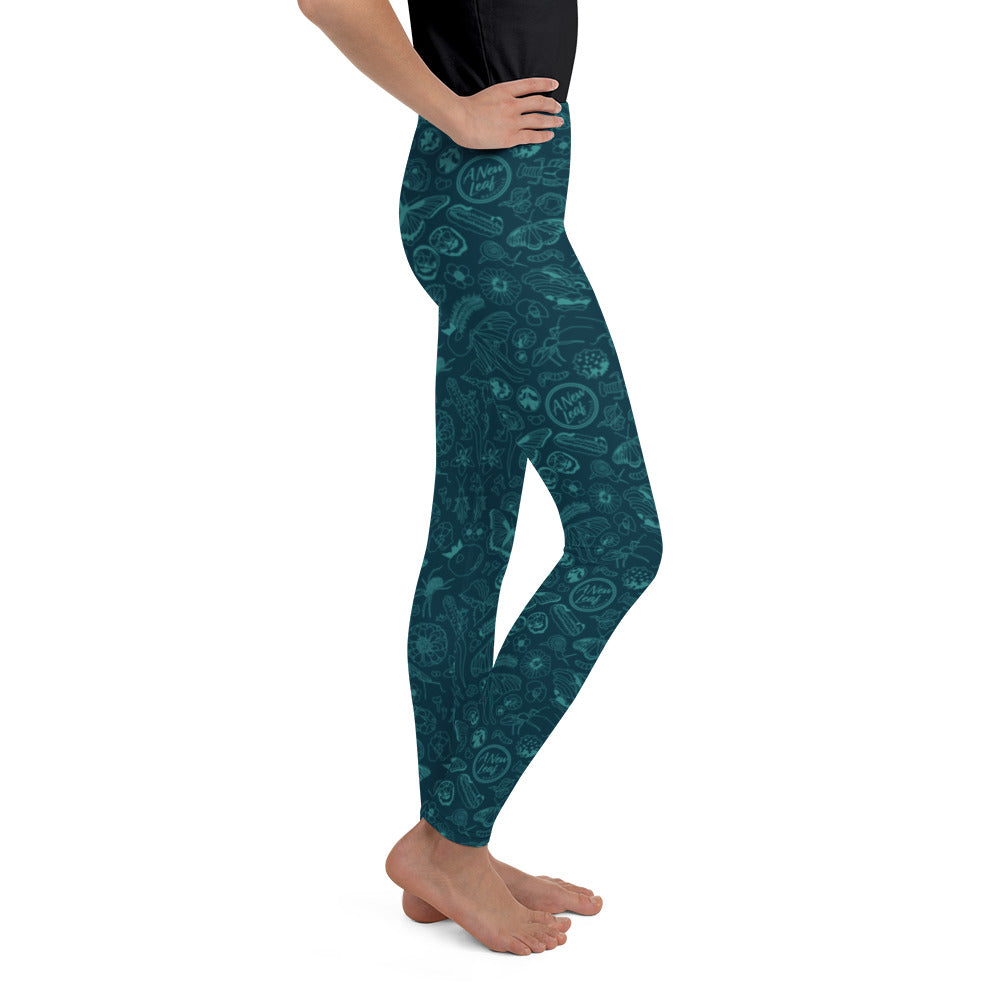 Big Kids Nature Print Leggings // Deep Teal