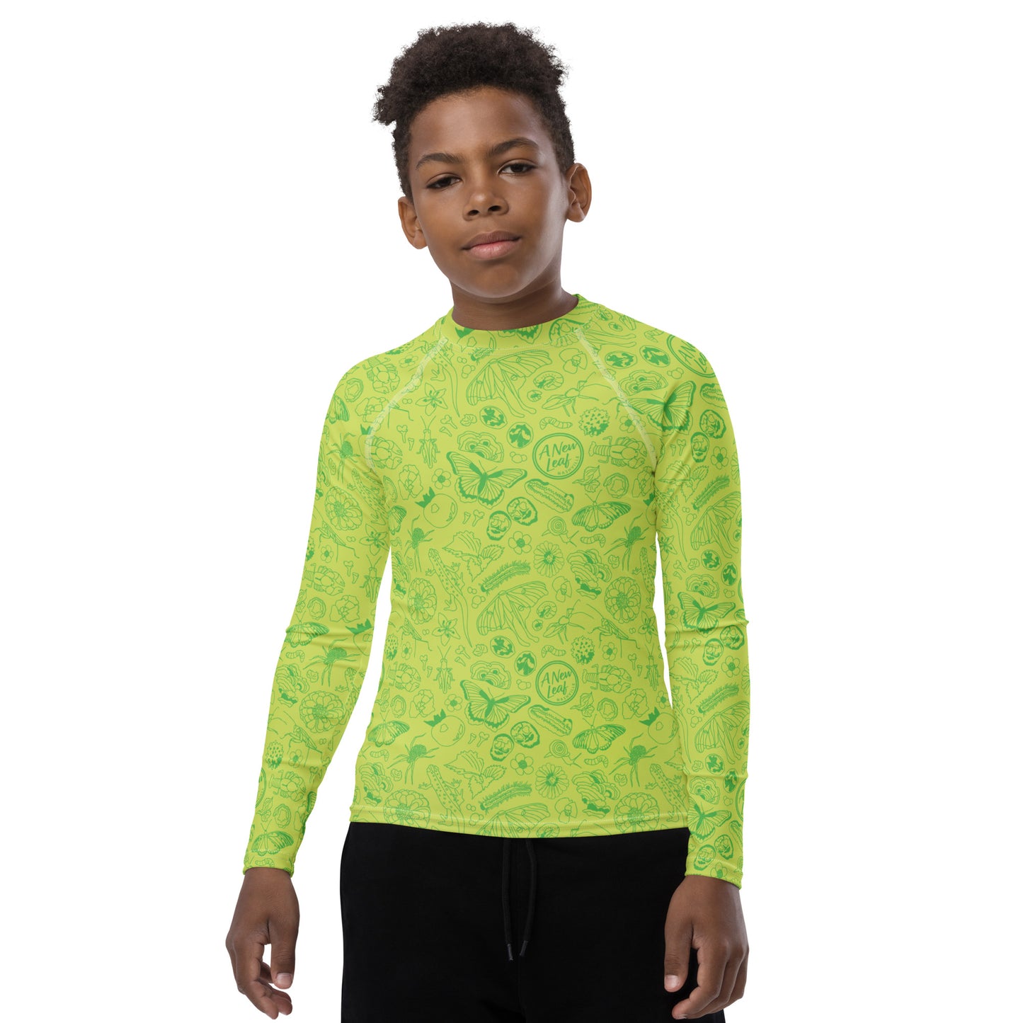 Big Kids Nature Print Rash Guard // Chartreuse Green