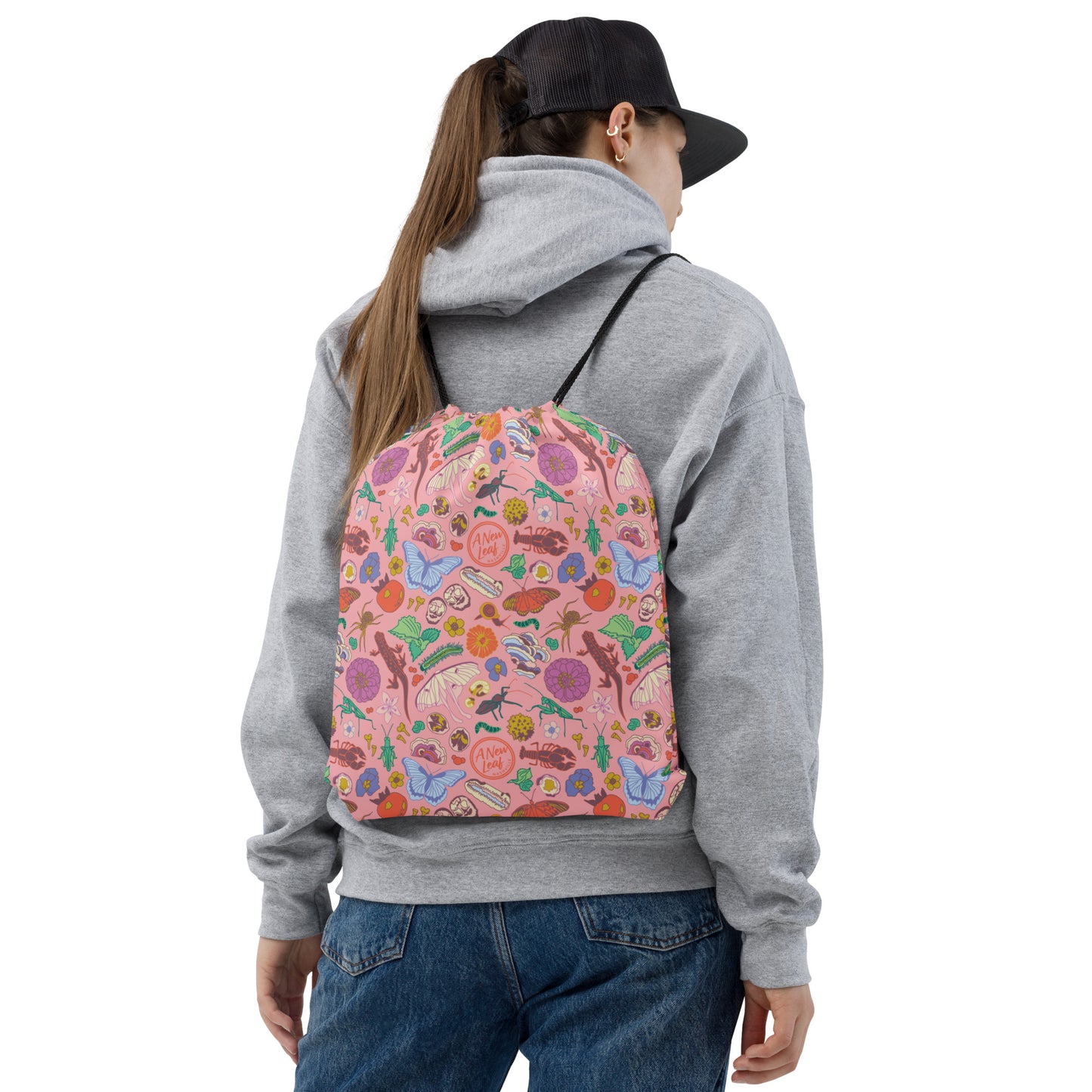 Nature Print Drawstring Bag Pink