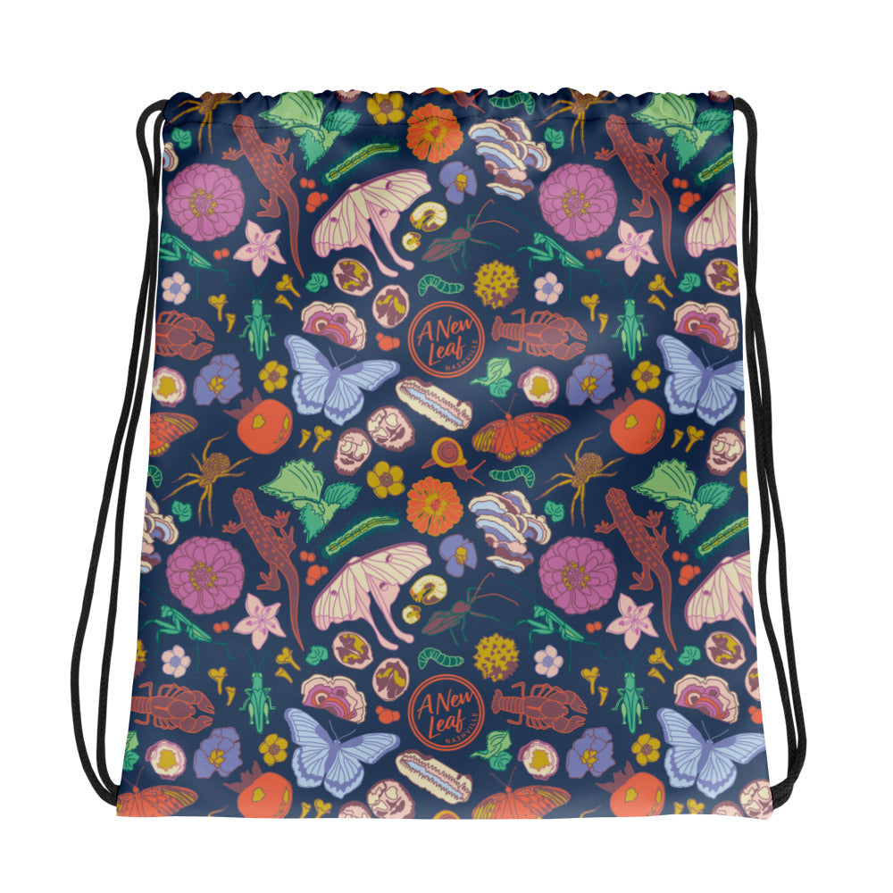 Nature Print Drawstring Bag Navy