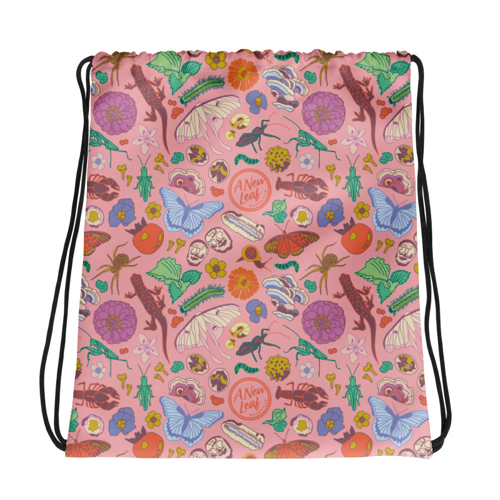 Nature Print Drawstring Bag Pink