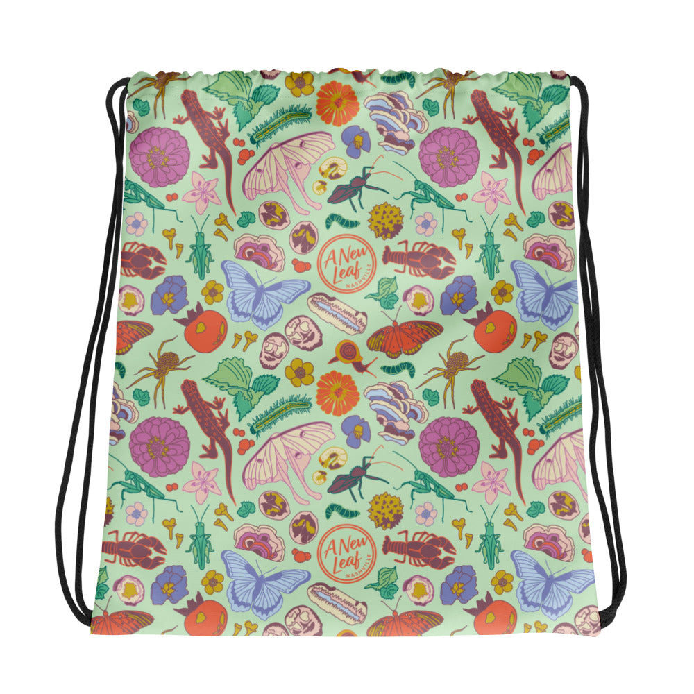 Nature Print Drawstring Bag Mint