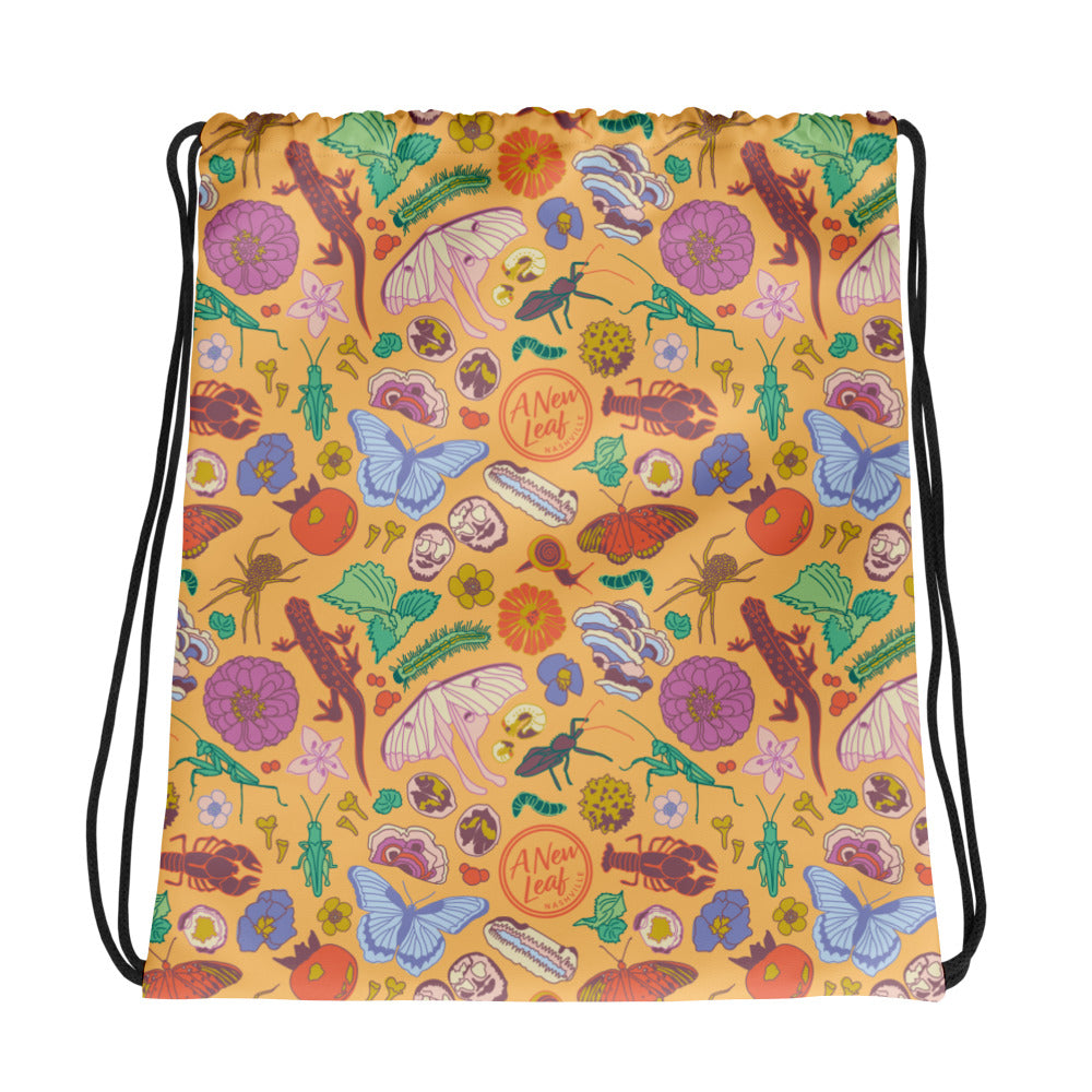 Nature Print Drawstring Bag Orange